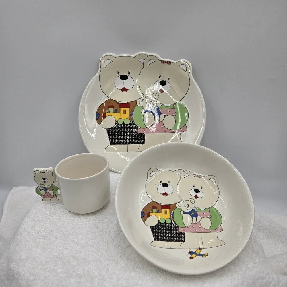 Mikasa Playtime Bears Children's Dinnerware Set 3 Piece Plate Bowl Cup Japan